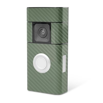 MightySkins Carbon Fiber Skin Compatible with Ring Video Doorbell Plus - Solid Olive | Protective, Durable Textured Carbon Fiber Finish | Easy to Apply