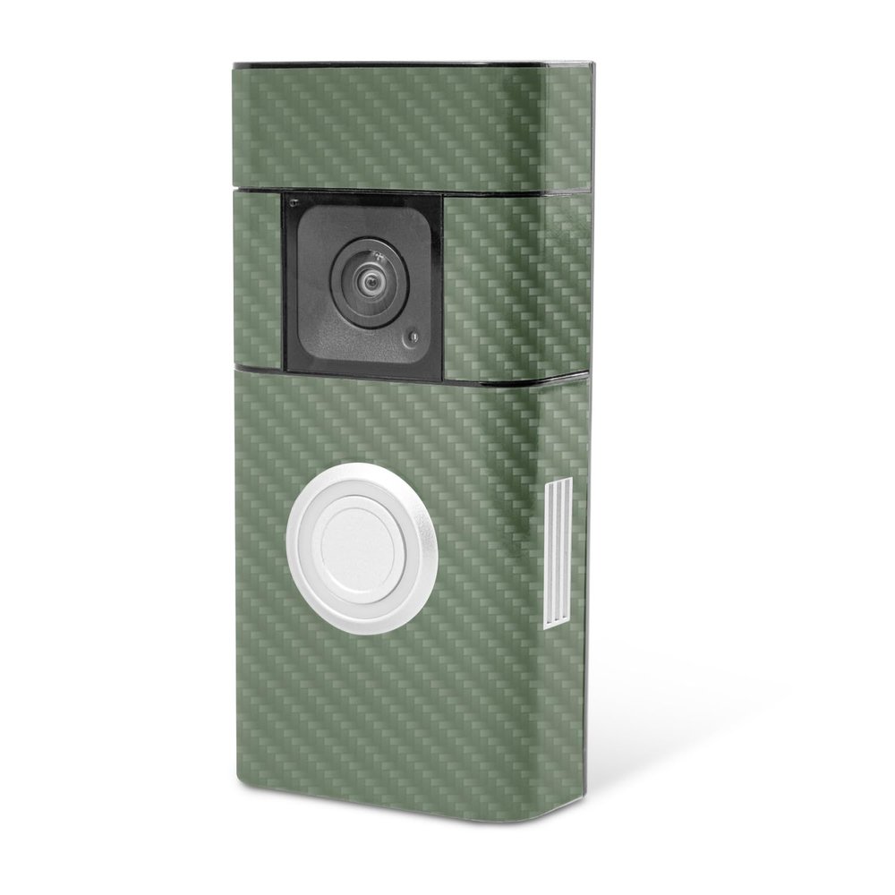 MightySkins Carbon Fiber Skin Compatible with Ring Video Doorbell Plus - Solid Olive | Protective, Durable Textured Carbon Fiber Finish | Easy to Apply