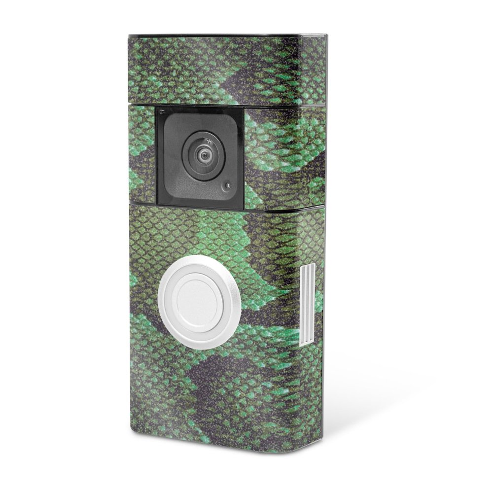 MightySkins Glossy Glitter Skin Compatible with Ring Video Doorbell Plus - Green Serpent | Protective, Durable High-Gloss Glitter Finish | Easy to Apply