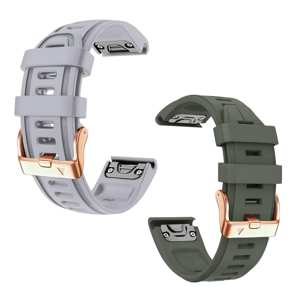 20mm Watch Band Replacement for Garmin fenix 5S/5S Plus/6S/7S/Instinct 2S/D2Quick Fit silicone with rosegold buckle, ARMYGREENA and GREYB Bundle