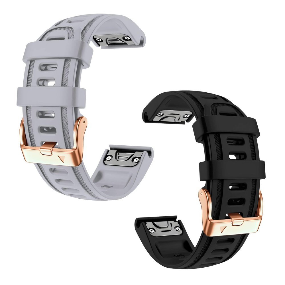 20mm Watch Band Replacement for Garmin fenix 5S/5S Plus/6S/7S/Instinct 2S/D2Quick Fit silicone with rosegold buckle, GREY and BLACKBundle