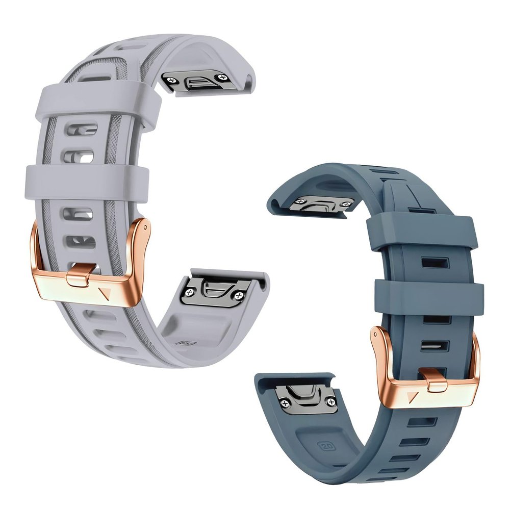 20mm Watch Band Replacement for Garmin fenix 5S/5S Plus/6S/7S/Instinct 2S/D2Quick Fit silicone with rosegold buckle, GREY and CAPTAINBLUE Bundle