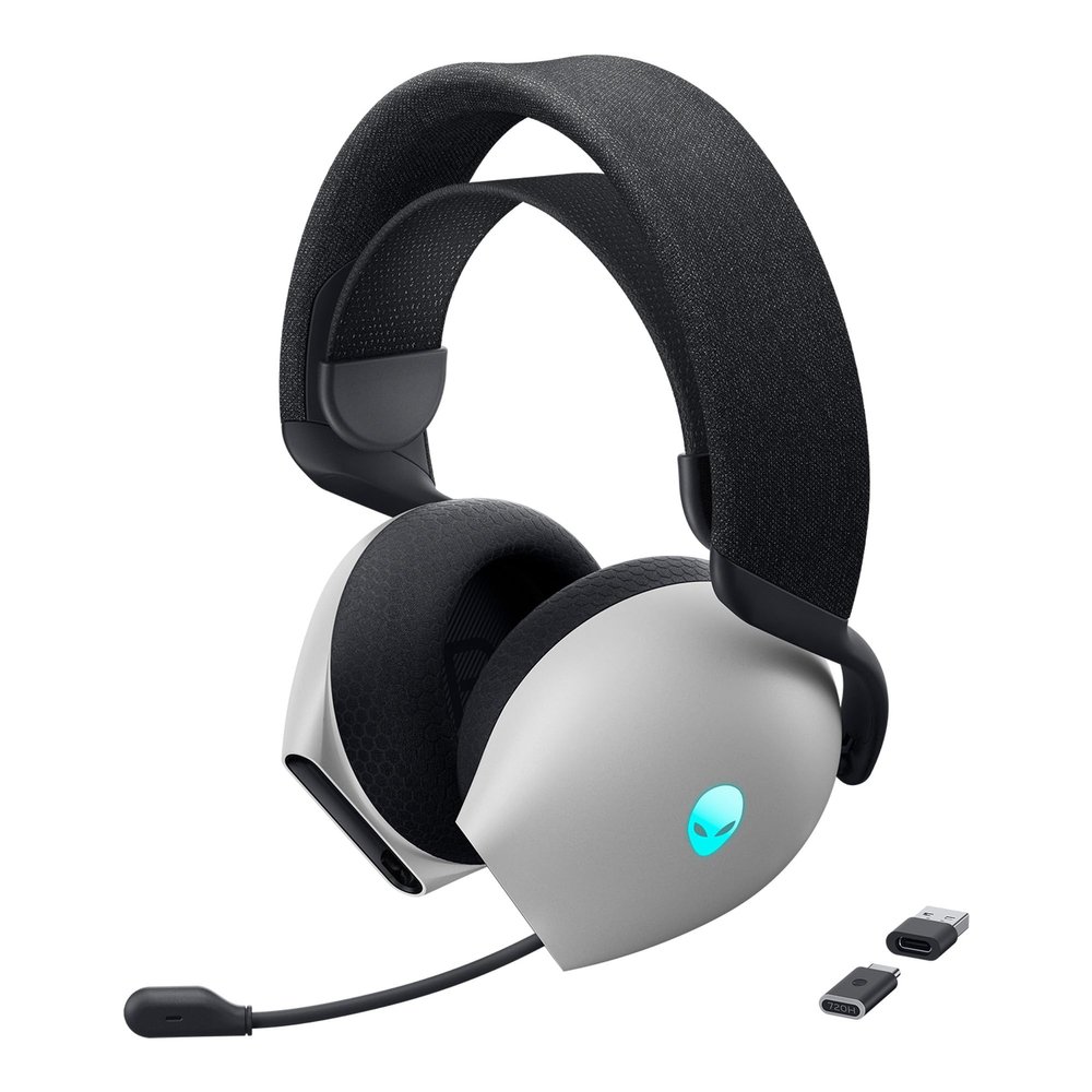 Alienware AW720H Dual-Mode Wireless Gaming Headset - Dolby Atmos Spatial Sound, Wireless 2.4 GHz, 3.5mm Connector Cable, in-line Controls, Integrated Microphone, Unidirectional - Lunar Light
