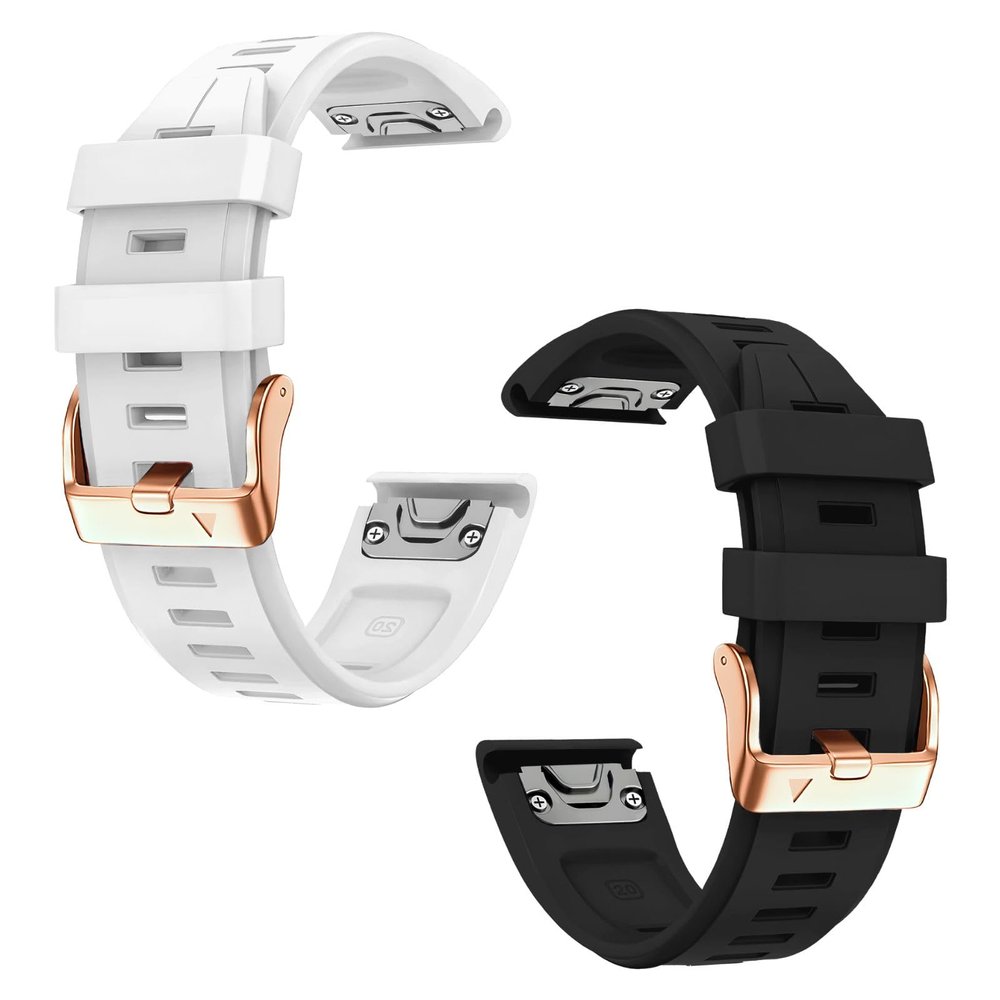 20mm Watch Band Replacement for Garmin fenix 5S/5S Plus/6S/7S/Instinct 2S/D2Quick Fit silicone with rosegold buckle, WHITE and BLACK Bundle
