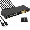 CKLau 4K60Hz 2K@144Hz MST KVM Switch Displayport with All Input Cables, Audio, Microphone, and USB 3.0 Hub for 4 Computers 2 Monitors Share Keyboard Mouse, MST 1 DP in 2 DP Out view 1
