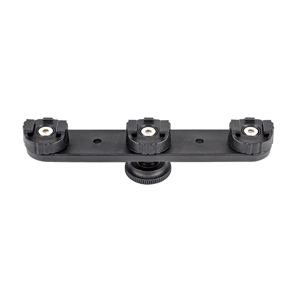 TECKEEN Triple Hot Shoe Bracket Extension Bar, Triple Bracket with 1/4" Thread Holes for Lights, Monitors, Microphones