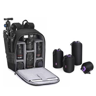 CADeN Camera Backpack, Camera Lens Bag Set 4 Pack Neoprene Lens Case Compatible with Sony Canon Nikon Camera Case