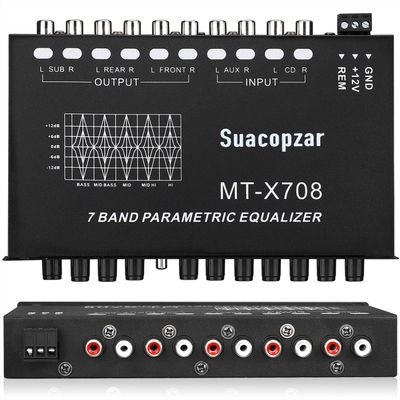 Suacopzar 7 Band Car Audio Equalizer, 7 Bands EQ Car Amplifier Graphic Equalizer W/Front, Rear + Sub Output, CD/AUX in Select Switch, Audio Output for Car Boat RV RTV Motorcycle-Suacopzar