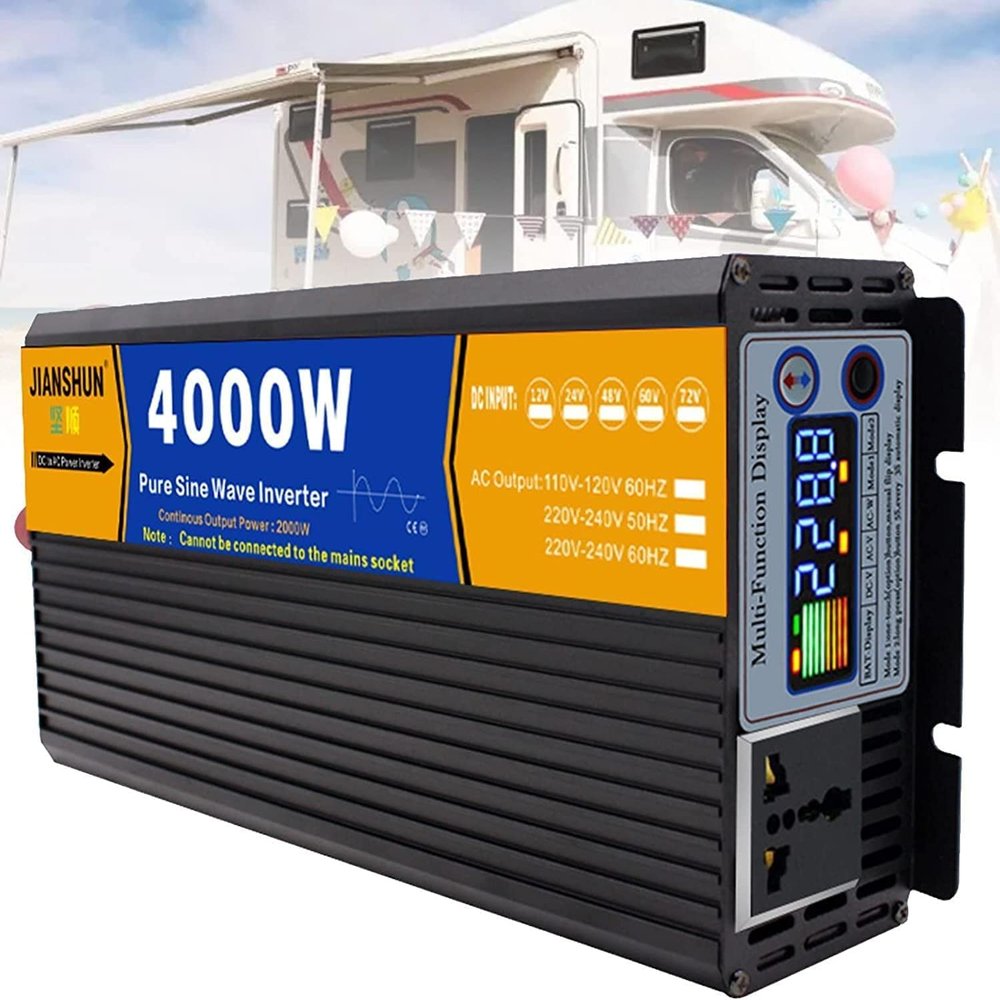 Power Inverter 3000W 4000W 5000W 6000W 8000W Dc 12v 24v 48v 60v 72v to Ac 110v 220v Converter Transformer Pure Sine Wave Car Inverter with Intelligent Display for Camping (60Vto220V,4000W)
