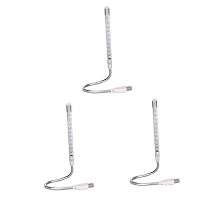 DOITOOL 3pcs USB Flexible Gooseneck Led Night Lamp Eye-Caring Bulbs Silver USB Reading Light for Desk Laptop Bedside Portable Lifespan Protects Eyes