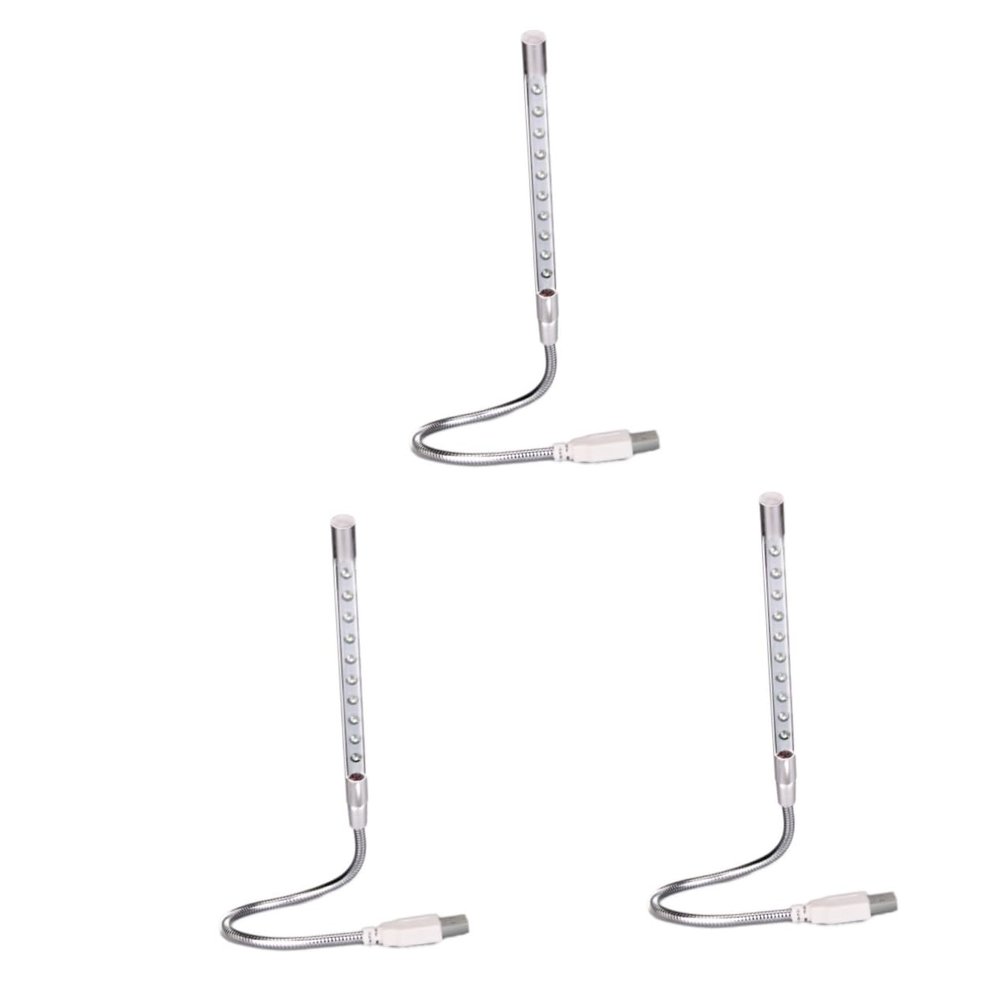 DOITOOL 3pcs USB Flexible Gooseneck Led Night Lamp Eye-Caring Bulbs Silver USB Reading Light for Desk Laptop Bedside Portable Lifespan Protects Eyes