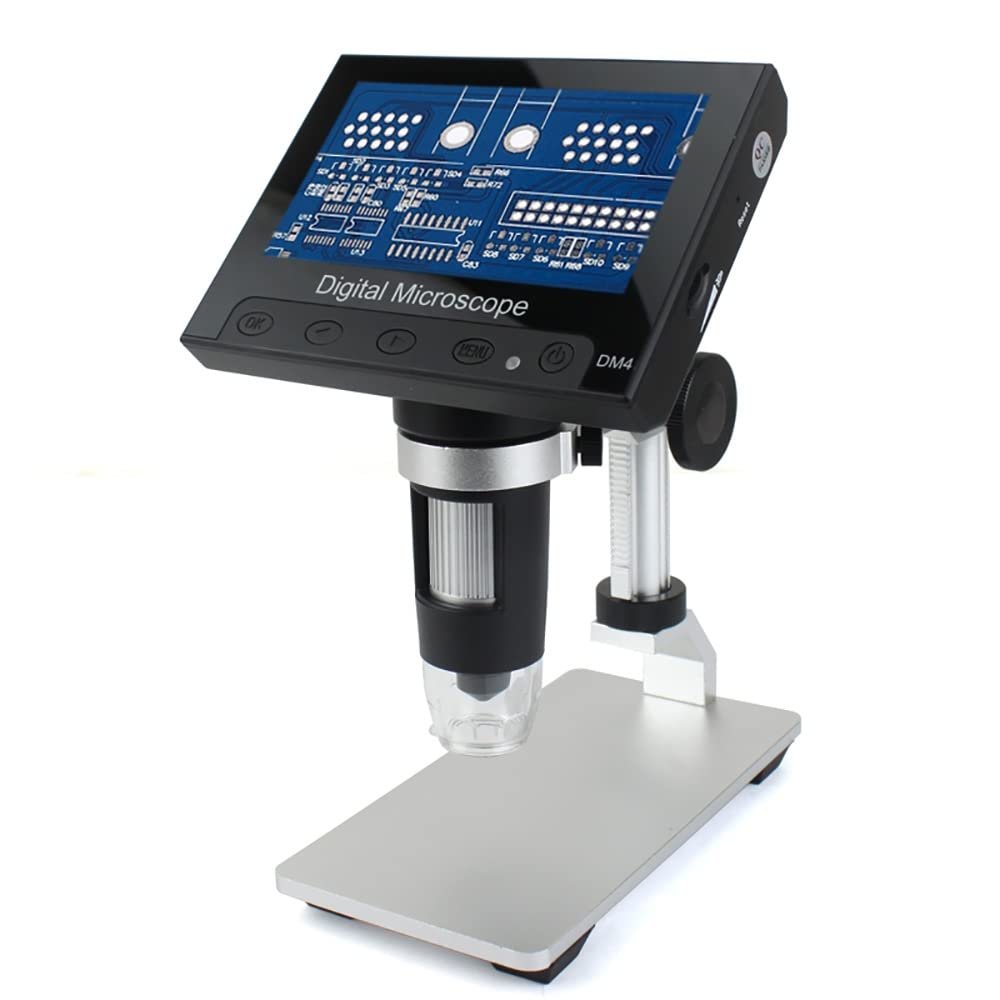 EtUrg 1000X Digital Microscope with 4.3 Inch Screen, Rechargeable Battery, Ircuit Board Repair Soldering PCB Coins, with 8 Adjustable LED Lights, for Adults Kids (Size : Metal Stand)