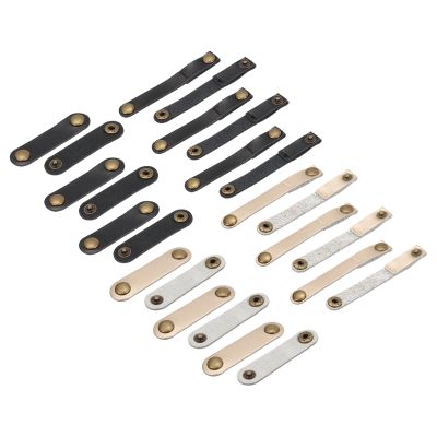 MECCANIXITY 24 Pack Leather Cable Straps Leather Cable Ties Leather Cord Organizer Portable Black/Gold Tone Leather Wire Straps for Earphones, Headphone