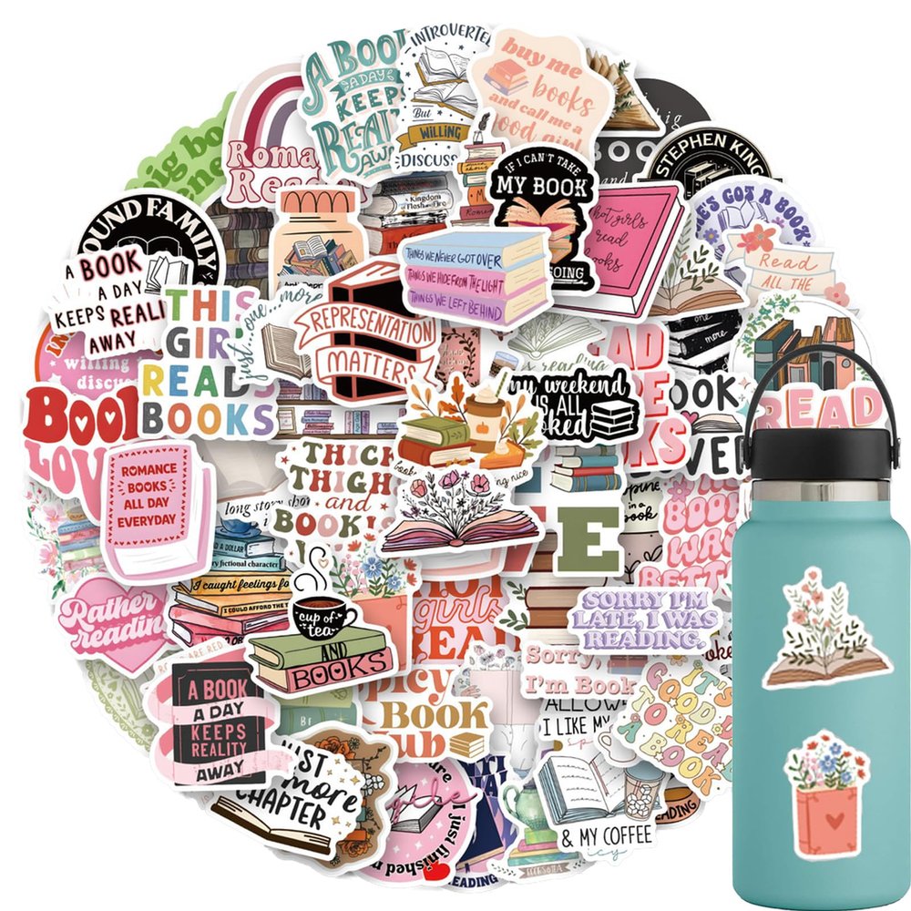 103Pcs Bookish Stickers Vinyl Book Stickers for Kindle, Book Stickers Decals for Laptop Water Bottle Bumper Luggage Computer Skateboard Snowboard. Gifts for Kids Girls Teens