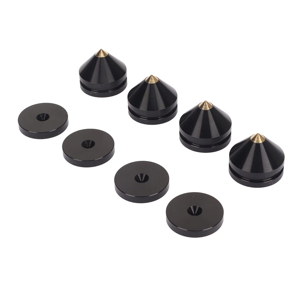 4PCS Speaker Isolation Feet Spikes, Aluminum Alloy Speaker Isolation Pads, for HiFi Amplifier Speaker Turntable Player (Black)
