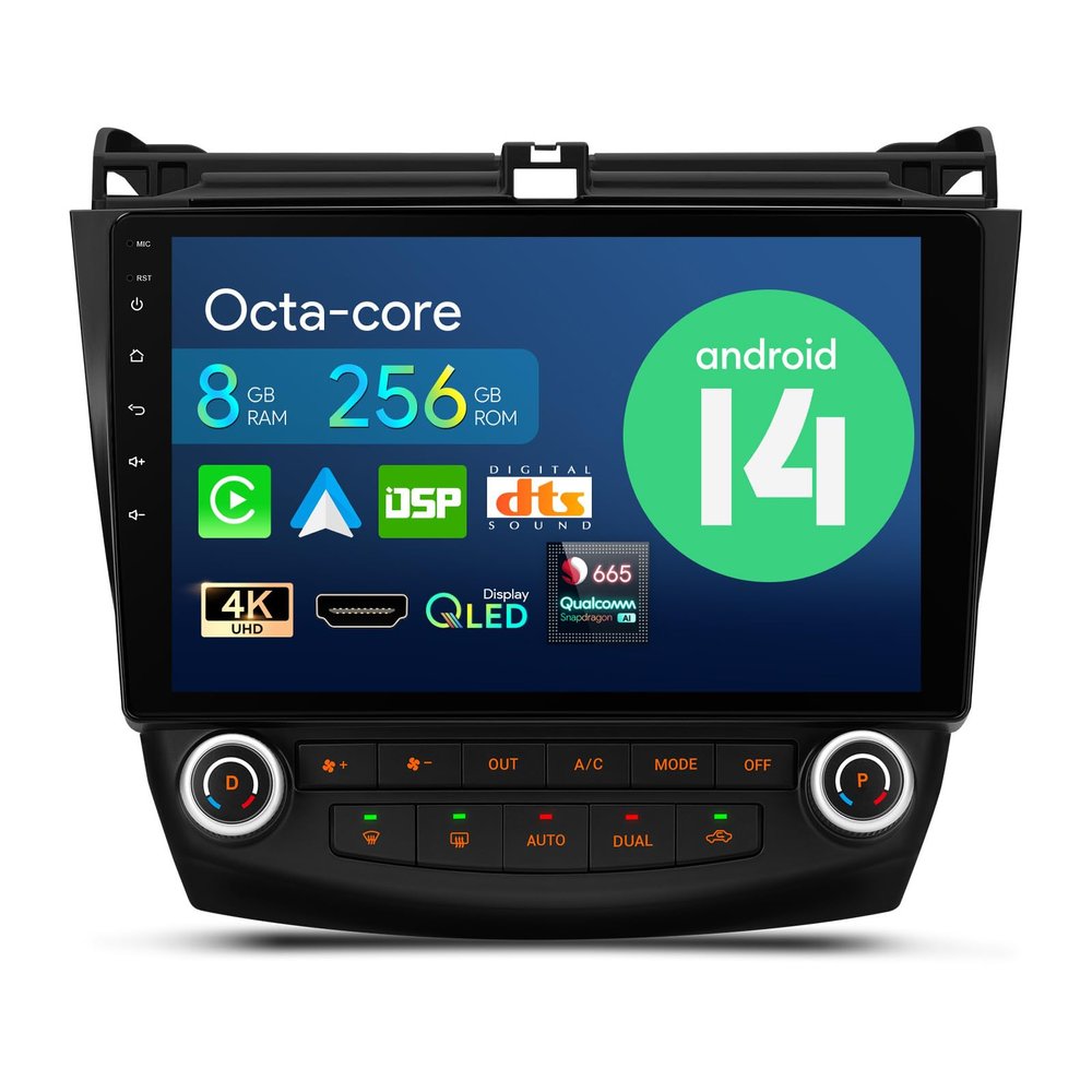 XTRONS for 2003 2004 2005 2006 2007 Honda Accord Radio, Android 14 Qualcomm Octa Core 8GB+256GB Car Stereo, 10.1 Inch QLED Touch Screen GPS Navigation Bluetooth DSP Car Play Android Auto