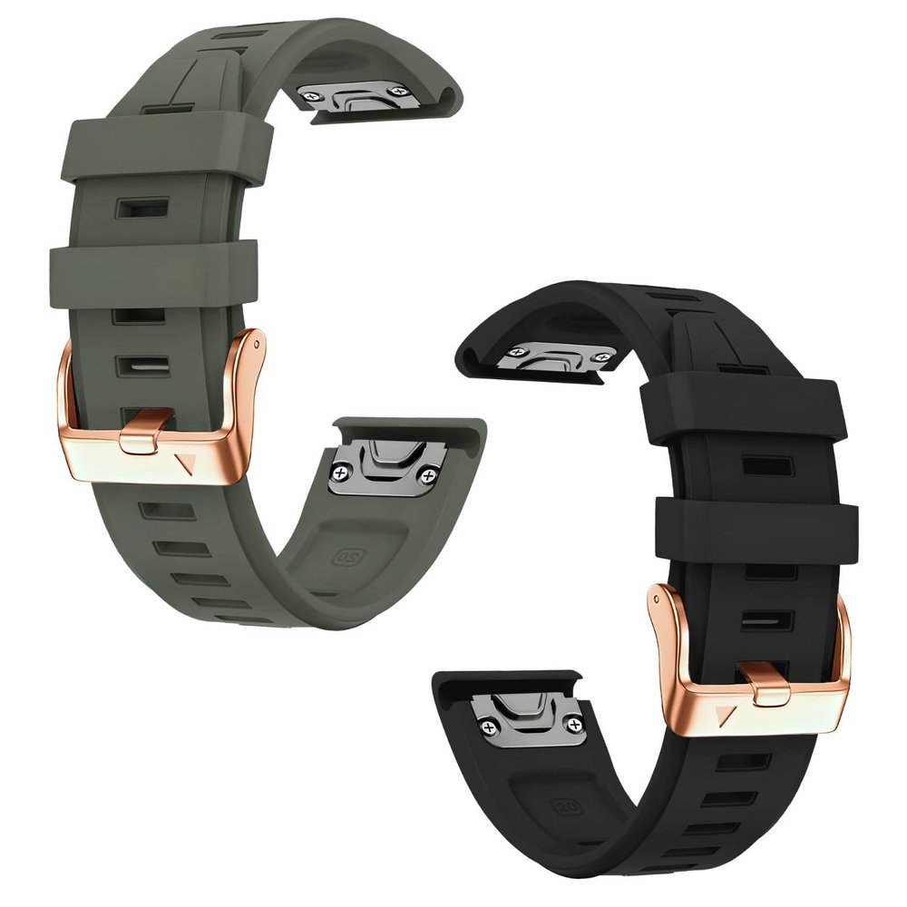 20mm Watch Band Replacement for Garmin fenix 5S/5S Plus/6S/7S/Instinct 2S/D2Quick Fit silicone with rosegold buckle, ARMYGREEN and BLACK Bundle
