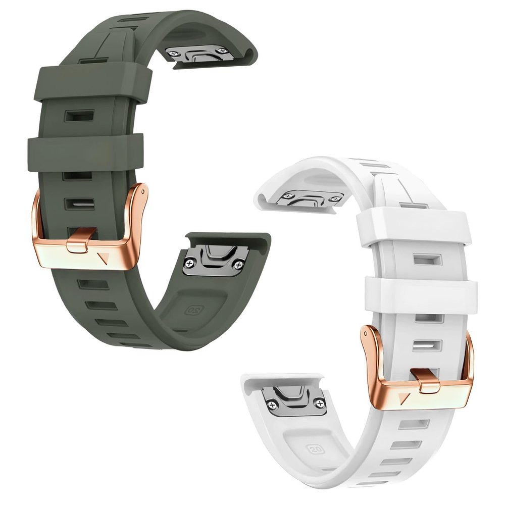 20mm Watch Band Replacement for Garmin fenix 5S/5S Plus/6S/7S/Instinct 2S/D2Quick Fit silicone with rosegold buckle, ARMYGREEN and WHITE Bundle