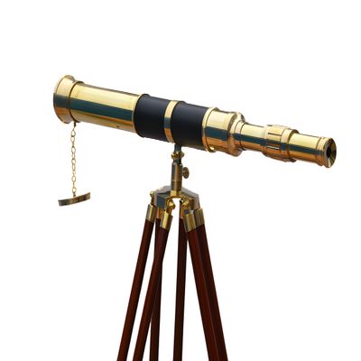 MARY Nautical Floor Standing Brass - Leather Admiral Telescope 50" - Nautical Home Decor - Vintage Brass Telescope-