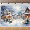Yeele 12x8ft Winter Christmas Town Backdrop Watercolor European Town Streets Snow Scene Photography Background Outdoor Landscape Vinyl Wallpaper Kids Adults Artistic Portrait Photo Props view 1