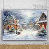 Yeele 12x8ft Winter Christmas Town Backdrop Watercolor European Town Streets Snow Scene Photography Background Outdoor Landscape Vinyl Wallpaper Kids Adults Artistic Portrait Photo Props view 3