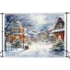 Yeele 12x8ft Winter Christmas Town Backdrop Watercolor European Town Streets Snow Scene Photography Background Outdoor Landscape Vinyl Wallpaper Kids Adults Artistic Portrait Photo Props view 4