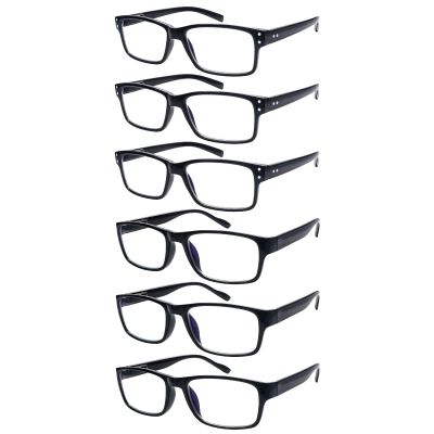 fadbon 6 Pack Reading Glasses Blue Light Blocking,Spring Hinge Readers for Men Women,Black Frame Anti Glare Eyeglasses (3 Black C1/3 Black C2, 4.50, x)
