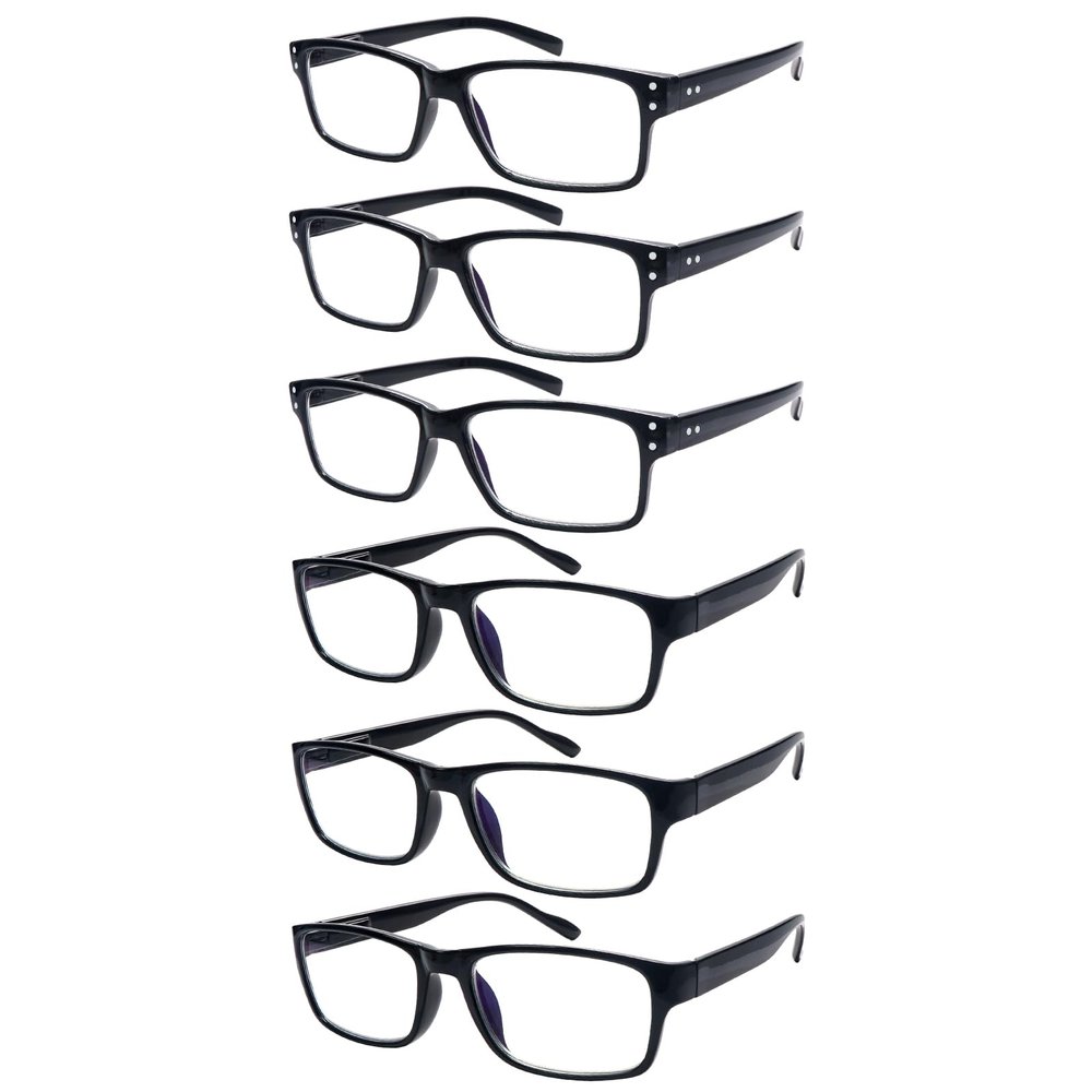 fadbon 6 Pack Reading Glasses Blue Light Blocking,Spring Hinge Readers for Men Women,Black Frame Anti Glare Eyeglasses (3 Black C1/3 Black C2, 4.50, x)