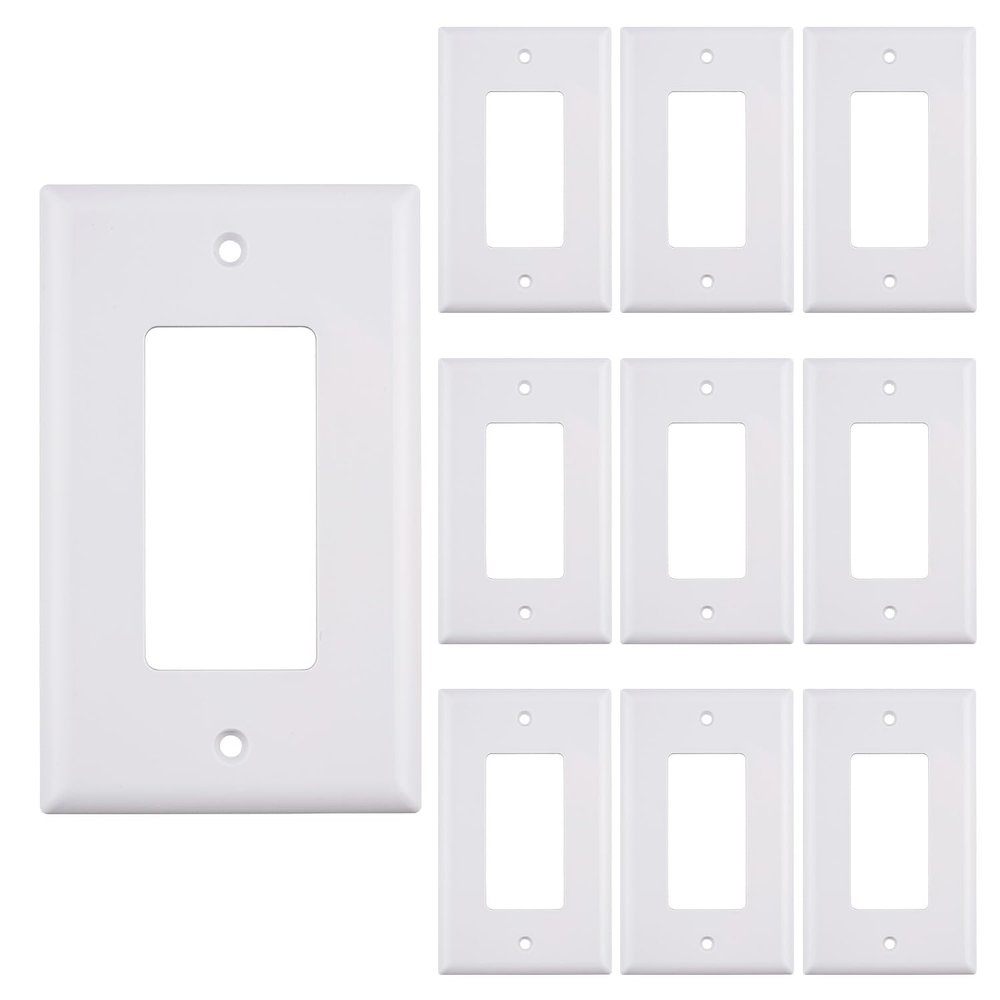 10 Pack 1-Gang Wall Plate Cover, Single Gang Rectangular Frame for Switches, Outlets or Low Voltage Inserts, White