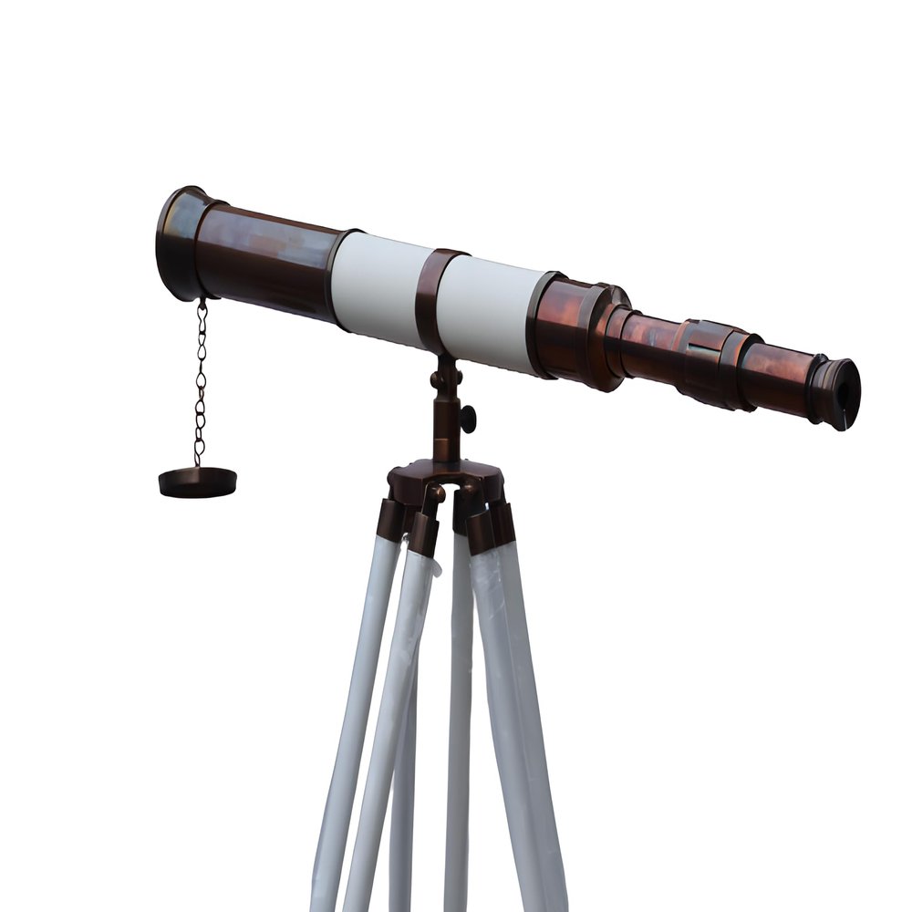 MARY Nautical Floor Standing Brass - Wood Admiral Telescope 50" - Nautical Home Decor - Brass Telescope-