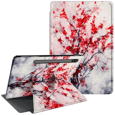 CGFGHHUY for Samsung Galaxy Tab S8 Case Galaxy Tab S7 Case 11 inch 2022/2020 Release 360 Degree Rotating Stand Protective Smart Cover with Auto Wake Sleep Cover - Watercolor Red Tree