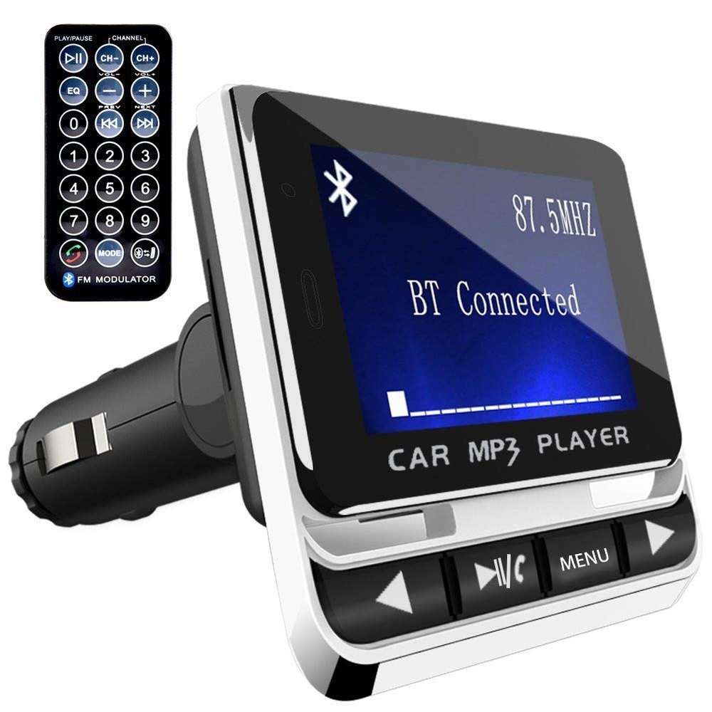 Bluetooth FM Transmitter for Car, Wireless Car Radio Adapter with 1.4" Color Screen for Hands Free Calls Support USB Charger Siri Google Assistant Aux