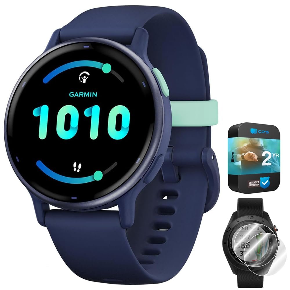 Garmin 010-02862-12 Vivoactive 5 Fitness Smartwatch, Navy | Official USA Partner Model | Bundle with Deco Essentials 2-Pack Screen Protector and 2 YR CPS Enhanced Protection Pack