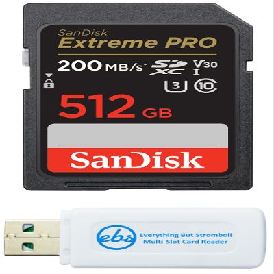 SanDisk SDXC Extreme Pro 512GB Memory Card Works with Panasonic Lumix DC-GH7 and DC-G9 II Mirrorless Camera (SDSDXXD-512G-GN4IN) Bundle with (1) Everything But Stromboli MicroSD & SD Card Reader