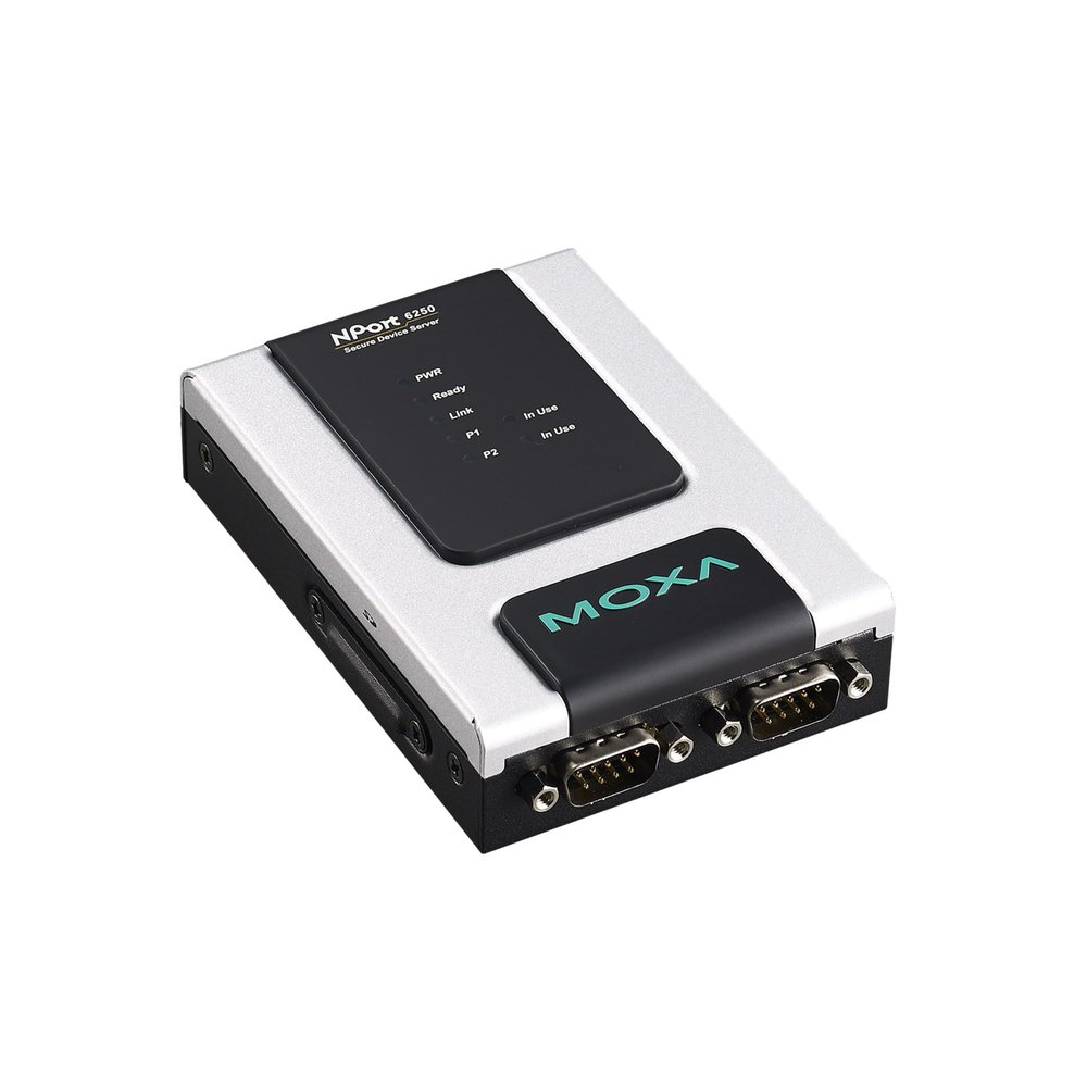 Moxa NPort 6250-T, 2-Port RS-232/422/485 to Ethernet Secure Device Server, -40 to 75C Operating Temperature (Power Supply not Included - Please Purchase Separately - PWR-12150-USJP-SA-T)