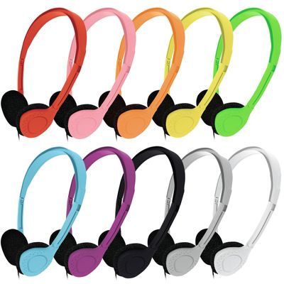 Maeline Bulk Classroom Student Headphones On Ear Stereo Headphones Adjustable Band & Foam Cushions for Kids Online Learning, Library, School, Airplane, Travel - 3.5mm Plug - 50 Pack - Multi