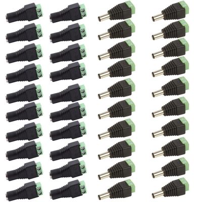AIMHDUTY DC Power Jack Plug Adapter Barrel Connector 20 Pairs 12V Male and Female 2.1 x 5.5mm for CCTV Security Camera System, LED Strip