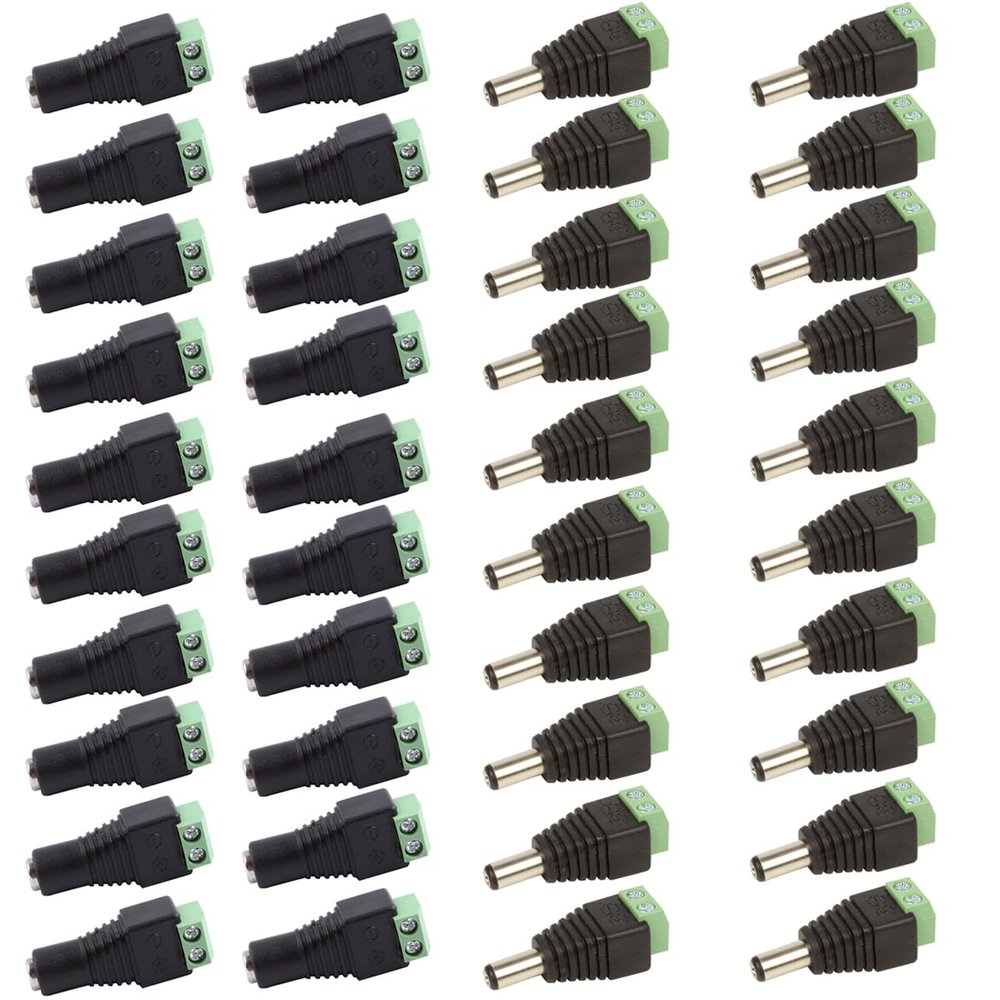 AIMHDUTY DC Power Jack Plug Adapter Barrel Connector 20 Pairs 12V Male and Female 2.1 x 5.5mm for CCTV Security Camera System, LED Strip