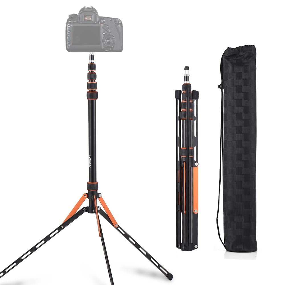 Andoer SL25-5 85.03 Inch 5 Sections Folding Tripod Stand with 1/4 and 3/8 Inch Screw Compatible with Camera Phone Gimbal LED Light, Adjustable Load Capacity 5kg
