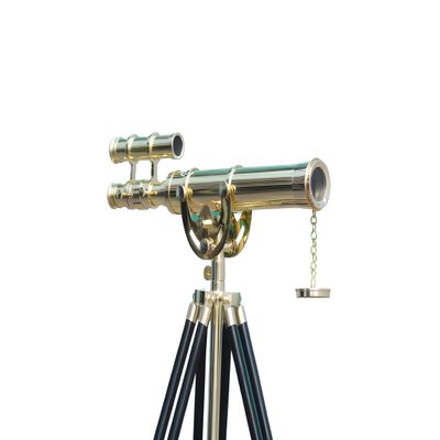 Mary nautical Brass Telescope with Adjustable Wooden Tripod Stand Antique Vintage Nautical Spyglass for Home & Office Decor and Collectibles Ideal Gift (Gold: Double Barrel)