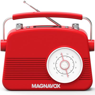 Magnavox Retro Dual Alarm Clock FM Radio - Bluetooth Wireless Technology, LCD Display, Snooze & Sleep Timer - Ideal for Home, Bedroom & Office (Red)
