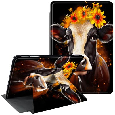 CGFGHHUY Case for 6" All-New Kindle 11th Generation 2022 360 Degree Rotating Stand Protective Smart Cover with Auto Wake Sleep for Basic Kindle 2022 11th Gen e-Reader - Sunflower Cute Cow