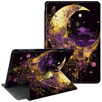CGFGHHUY Case for 6.8" Kindle Paperwhite 11th Generation 360 Degree Rotating Stand Smart Cover with Auto Wake Sleep for Kindle Paperwhite 2021 and Signature Edition - Yellow Moon and Flower