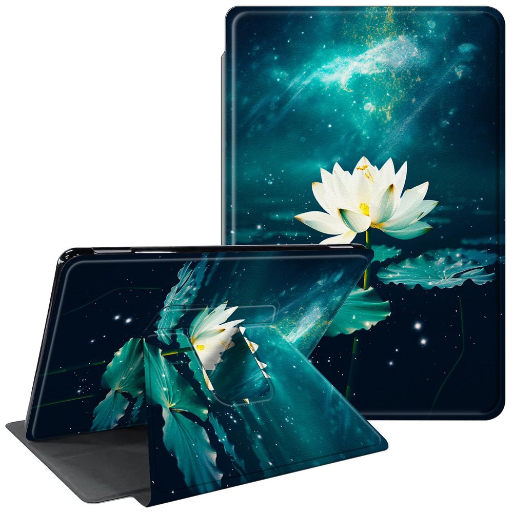 CGFGHHUY Case for 6.8" Kindle Paperwhite 11th Generation 360 Degree Rotating Stand Smart Cover with Auto Wake Sleep for Kindle Paperwhite 2021 and Signature Edition - Lotus Flower and Lotus Leaf