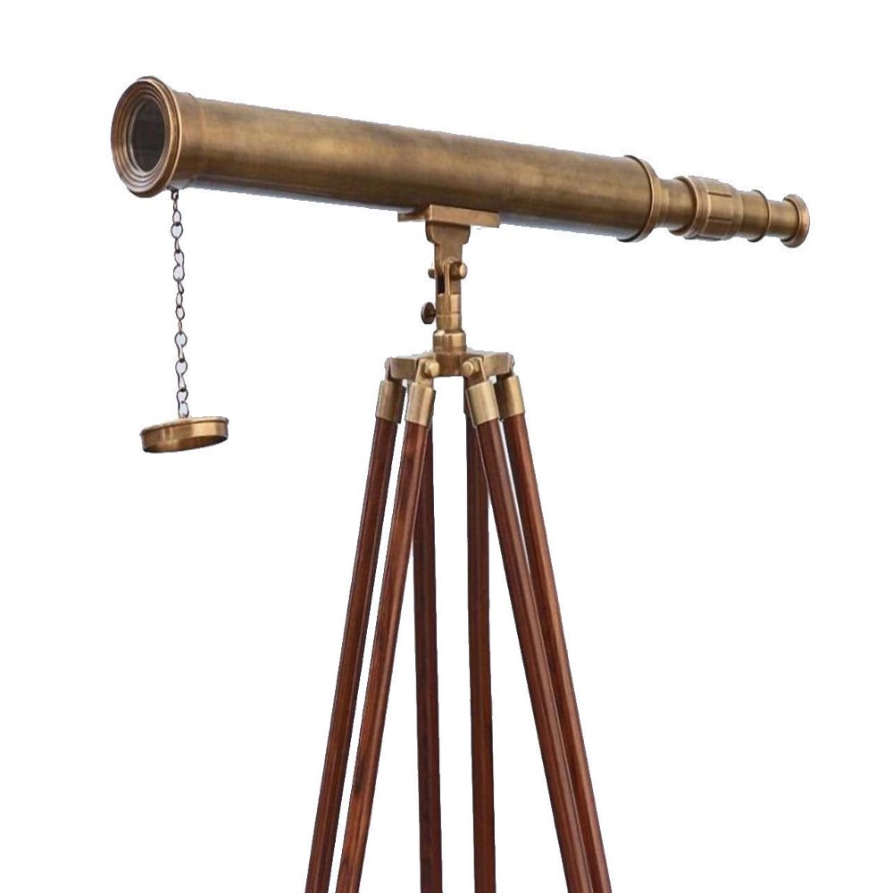 Mary Nautical Marine Navy Telescope Solid Brass Antique Brass Telescope with Wooden Tripod Adjustable Brown Stand.