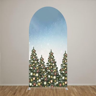 KONPON Christmas Arched Backdrop Stand Covers Winter Snowflake Christmas Trees Arch Fabric Cover Family Holiday Party Favors Supplies(Only Cover)