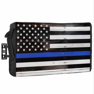 American Flag Outdoor TV Cover 80 to 85 Inches Weatherproof & Waterproof, Blue White Stripes Outdoor TV Enclosure with Remote Control Pocket, Vintage Wooden TV Screen Protectors for Outside TV