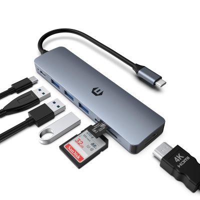 Tymyp 7 in 1 USB C HUB, Laptop Multiport Adapter Hub with HDMI Output, 100W PD, 3 x USB 3.0 Ports, SD/TF Reader, Compatible for USB C Laptops Dell XPS/HP/Surface and More