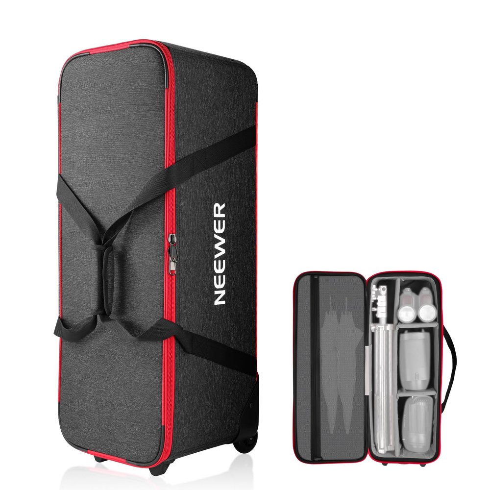 NEEWER Trolley Case for Photo Studio Equipment, 37.8"x15.3"x12.2"/96x39x31cm, Tripod Rolling Bag with Wheels/Straps/Padded Compartment/Handle for Light Stands, Strobes, Photography Accessories, PB009