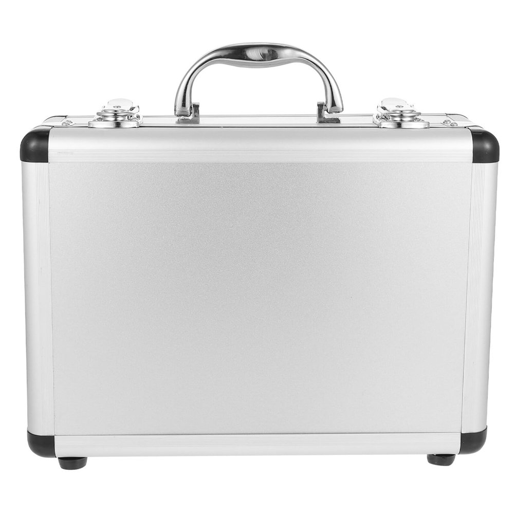 Lockable Aluminum Tool Storage Box Silver Briefcase for Men Portable Tool Carrying Case Foam Lining